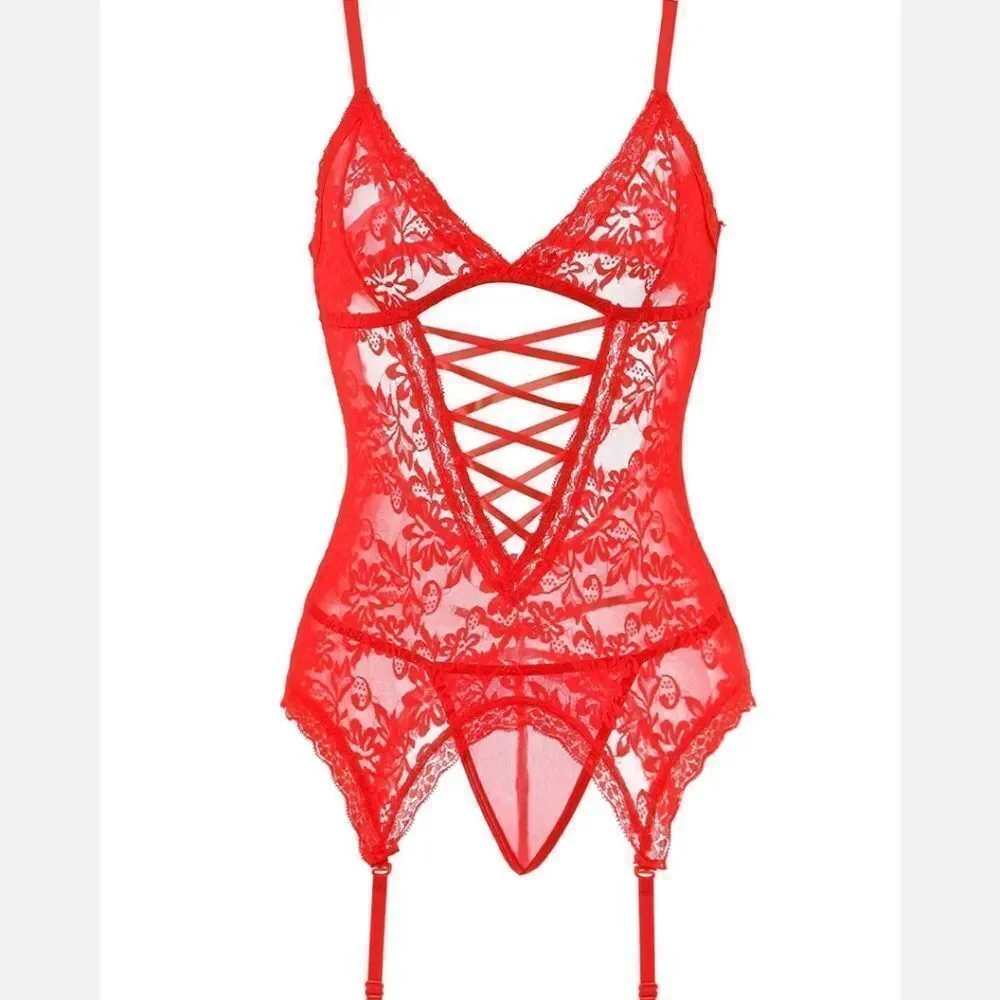 Women’s Lace Babydoll with Garter Mini Teddy Bodysuit Sexy Lingerie Chemise Gift
